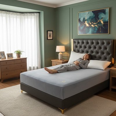 femme couche sur housse de matelas