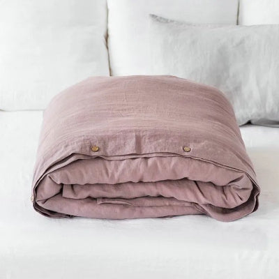 Housse de couette lin rose antique plier