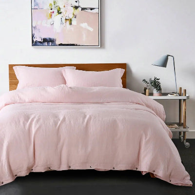 Housse de couette lin rose