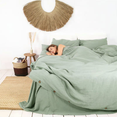 Housse de couette lin vert pale femme dormant
