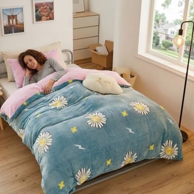 femme couche sous housse de couette 1 personne fleur blanche 