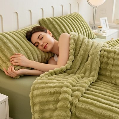 femme endormie avec couverture douce verte