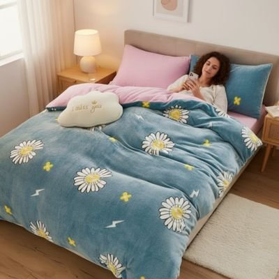 femme etendue sous housse de couette 1 personne fleur blanche