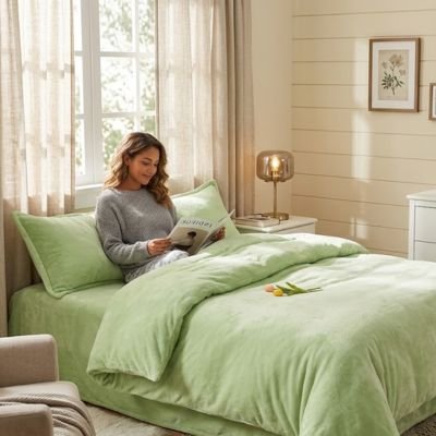femme lit sous housse de couette flanelle verte