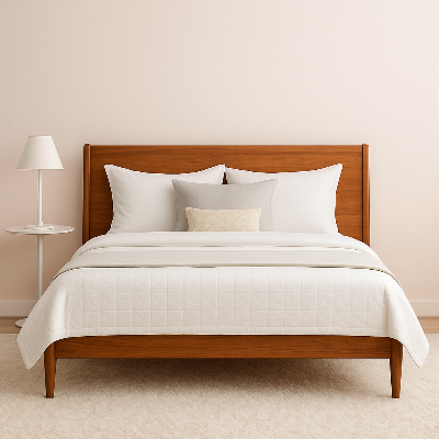 lit en teck pale et rosé 