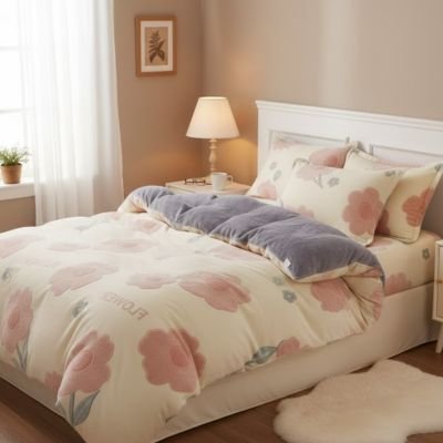 housse de couette 1 personne fleur rose sur lit
