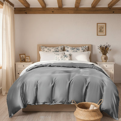 housse de couette 240x260 sur lit chambre champetre