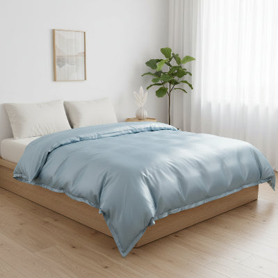 housse de couette 240x260 bleu pale sur lit