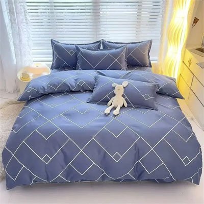 housse de couette bleue lignes carres