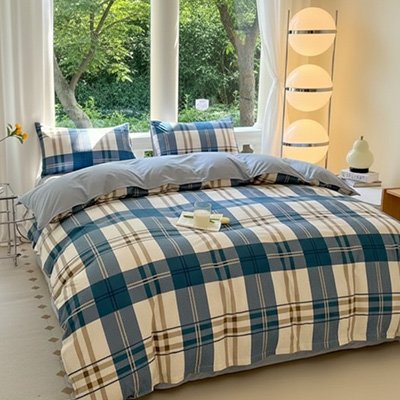 housse de couette carreaux bleus