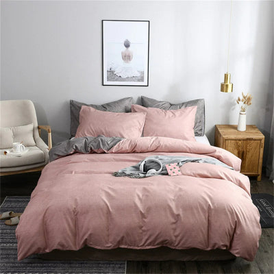 housse de couette rose sur lit
