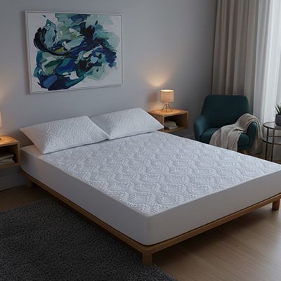 protege matelas gris sur lit